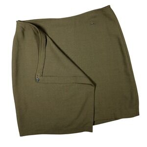 DKNY Wrap Mini Skirt Womens 8 Olive Green Wool Blend Professional Career Casual